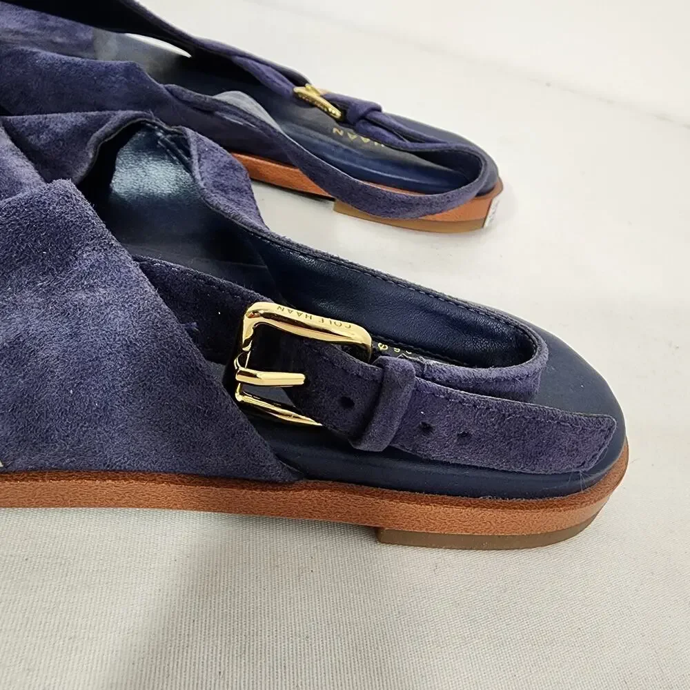 Cole Haan Women Fernanda Grand 360 Sandal 7B Marine Blue Suede Slip On Slingback